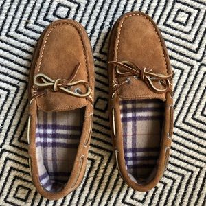 LLBean Handsewn Flannel-Lined Slippers, Suede, 7.